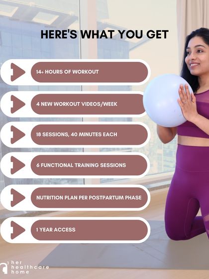 This graphic clearly lists everything you get when you join: hours of workouts, weekly videos, session details, functional training, nutrition plans, and one-year access.