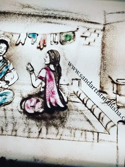 An illustration of an Asha worker, created for the NGO Ekjut. This piece was part of a larger story about women's empowerment and community health, showing how sand art can effectively support social causes.