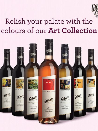 Relish your palate with the colors of our Art Collection. This image showcases the full range, a bottle for every taste and every color of the wine rainbow.