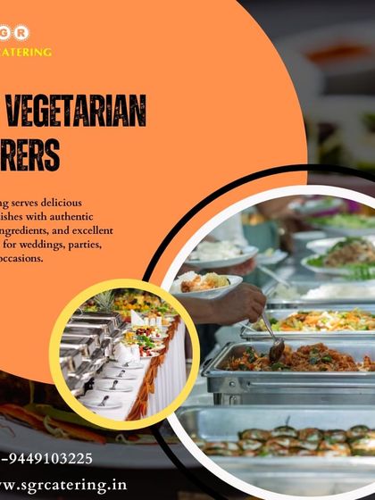 We serve delicious vegetarian dishes with authentic taste and fresh ingredients for weddings and parties. This collage shows our extensive buffet spreads, perfect for any special occasion.