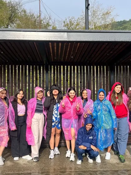 Not even the rain can stop our fun. Our group in colorful raincoats, still smiling and ready for whatever the day brings in the beautiful landscapes of Georgia.