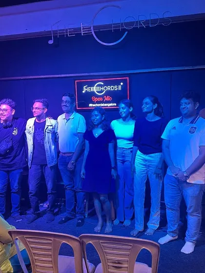 The community is everything. This is a group of talented performers on stage after a successful open mic night at our Malleswaram branch.