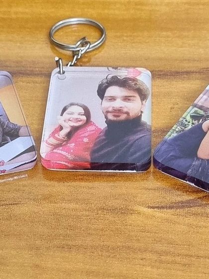 Another example of the personalized acrylic photo keychains. They are perfect as small, affordable gifts or as add-ons to a larger present.