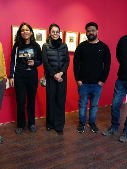 Our team of artists at the "Dreams of a Summer Past" opening night. It was a proud moment to bring a piece of our Bangalore studio to the vibrant art scene in Delhi.