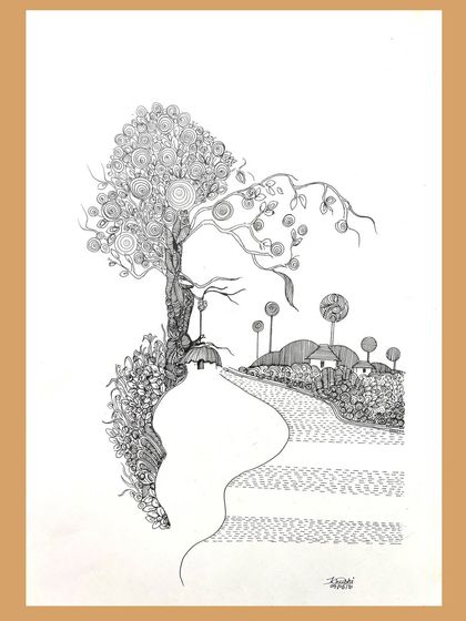 A beautiful and intricate pen sketch on A3 paper, created as a tribute to Rabindranath Tagore.