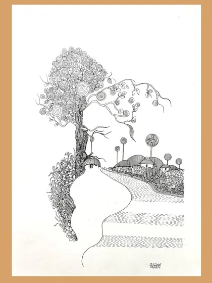 A beautiful and intricate pen sketch on A3 paper, created as a tribute to Rabindranath Tagore.