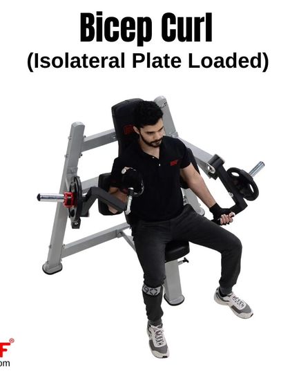 The starting position for the Isolateral Bicep Curl. The design ensures the upper arm is locked in place, isolating the bicep for a strict curl.
