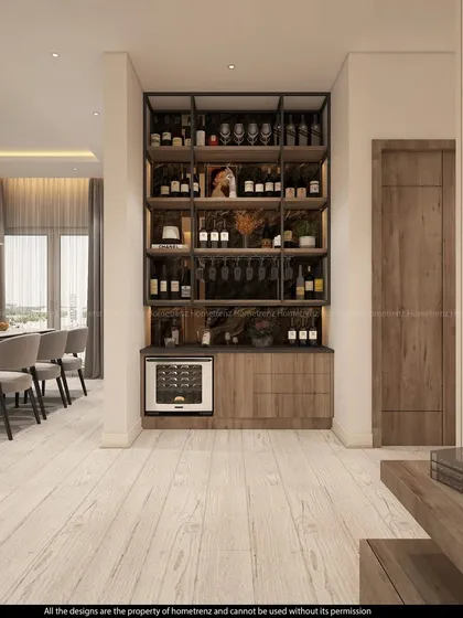 A full view of the bar area, showing its proximity to the dining space, making it perfect for entertaining guests.