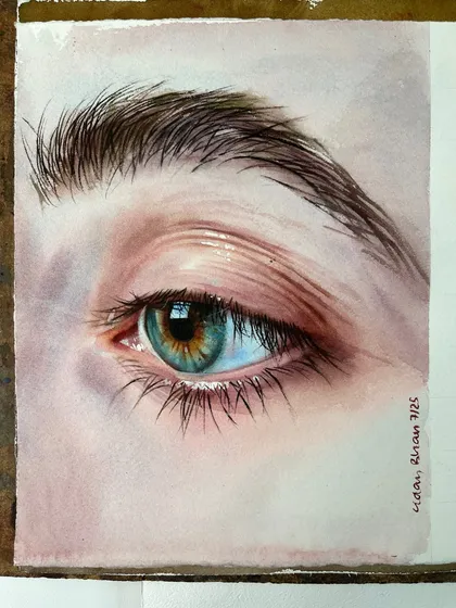 The finished eye study, showing the incredible detail that can be achieved with watercolor.