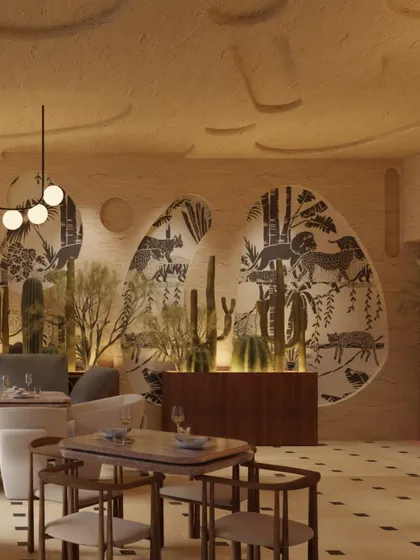 Skyro is designed to host up to 315 guests across its dynamic zones. This view shows the den-inspired corner, where earthy tones and nature-inspired textures create an enchanting and intimate escape.