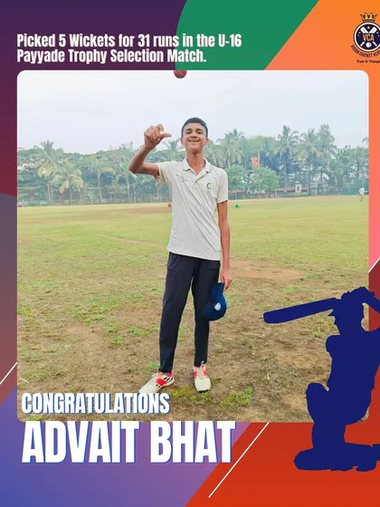 A five-wicket haul to remember. We congratulate Advait Bhat for his impressive figures of 5 wickets for 31 runs during the U-16 Payyade Trophy selection match.