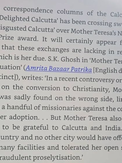 An extract from Aroup Chatterjee's book on Mother Teresa, quoting a 1979 British Catholic weekly. It highlights her open support for fraudulent proselytisation, which even at the time was a subject of controversy.