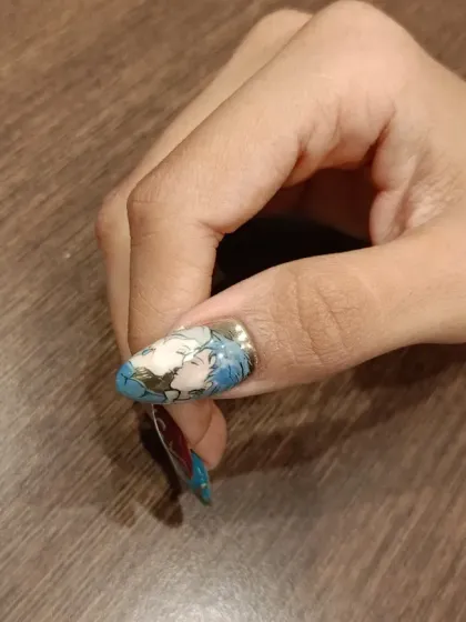 A detailed shot of one of the character nails from the anime set.