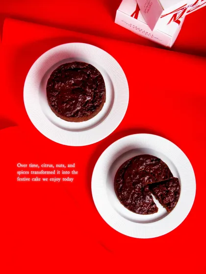 An overhead shot of our Christmas Fruit Cakes, a tradition that began in 15th-century Europe.