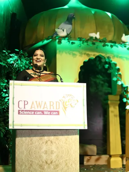 Speaking at the AstraZeneca awards. The unique stage design was a fantastic backdrop for an evening celebrating scientific achievements.