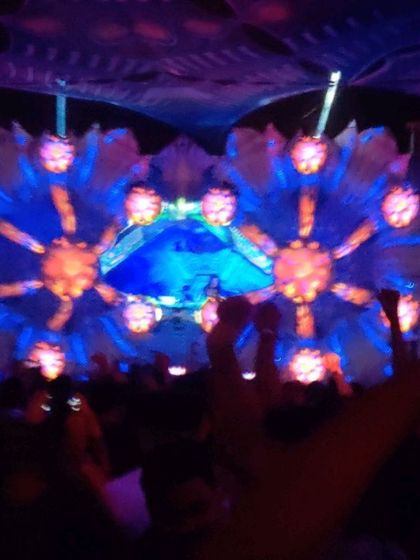 A slightly different view of the Hilltop stage lights. The patterns are constantly shifting and evolving with the music.