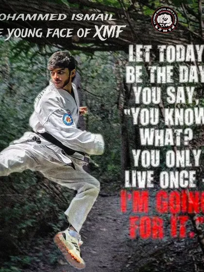 An inspirational graphic featuring a flying kick, encouraging everyone to go for their goals.