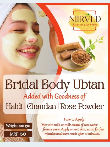 A closer look at the packaging for my Bridal Body Ubtan. The instructions are simple: mix to form a paste, apply, scrub, and wash off after 10 minutes.