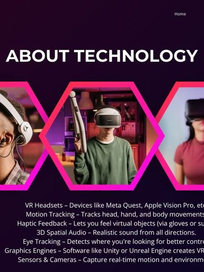 An overview of the technology behind our VR experiences. We use cutting-edge hardware like VR headsets and motion tracking, along with software like Unity, to build rich, interactive virtual worlds for education.
