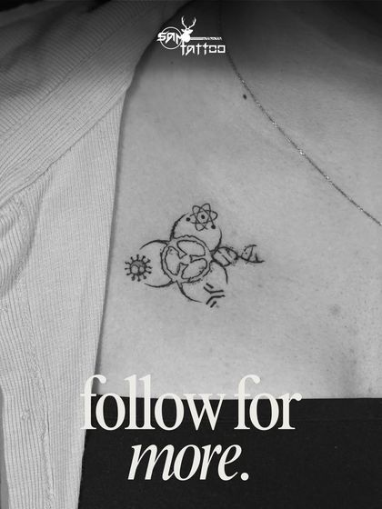 A unique and personal tattoo for a PhD in virology, combining symbols of antibodies, DNA, and a biohazard sign into an elegant and meaningful design.