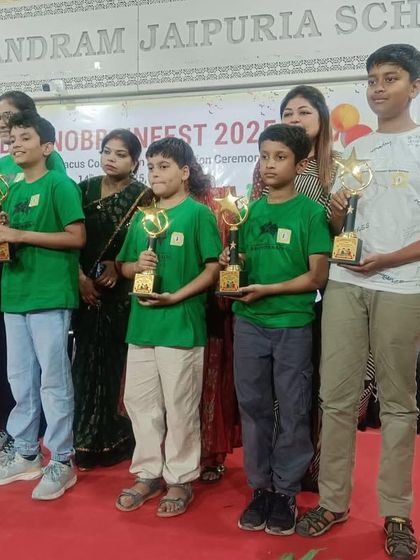 Our team of winners on stage at the Brainobrainfest. These moments of collective celebration build a strong sense of community and shared success among our students.