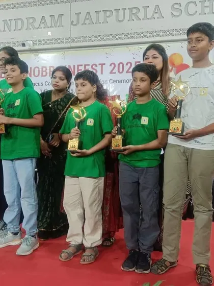 Our team of winners on stage at the Brainobrainfest. These moments of collective celebration build a strong sense of community and shared success among our students.