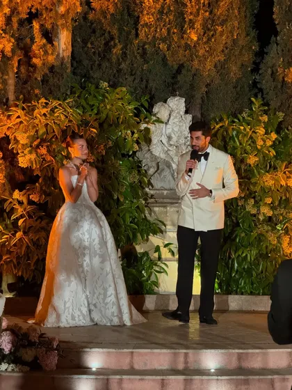 The groom giving a heartfelt speech to his bride during their wedding in Marbella. As an MC, I help guide these moments, but the genuine emotion is what makes it special.