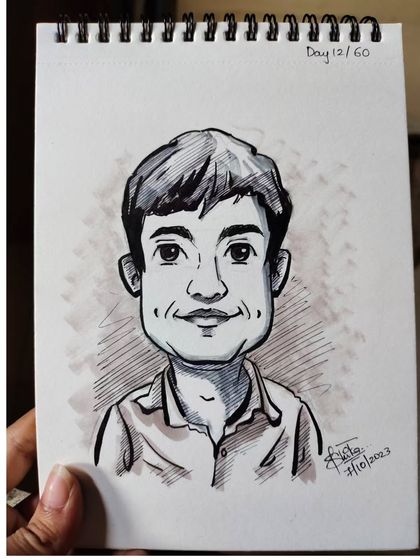 A caricature with cute dimples. It's the small, unique features that make each person special.