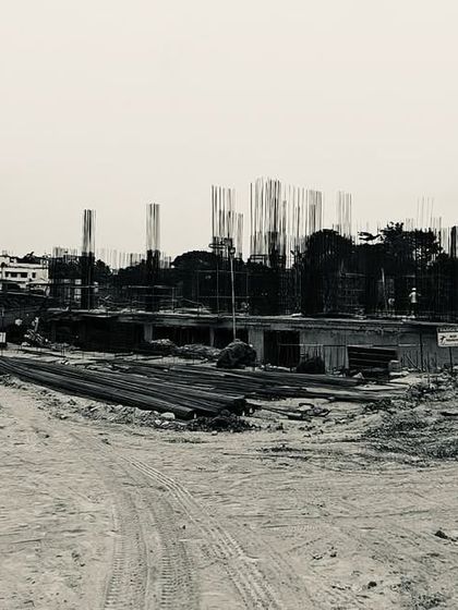 An on-site image from the Tatva project in Khandagiri, Bhubaneswar. This luxury residential development is inspired by the region's rich heritage, integrating historical context with futuristic design principles, including Vastu and the five elements.