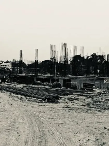 An on-site image from the Tatva project in Khandagiri, Bhubaneswar. This luxury residential development is inspired by the region's rich heritage, integrating historical context with futuristic design principles, including Vastu and the five elements.