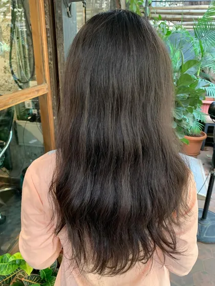 The 'before' shot for this bridal transformation, showing the hair before we added the rich, glossy chocolate color.