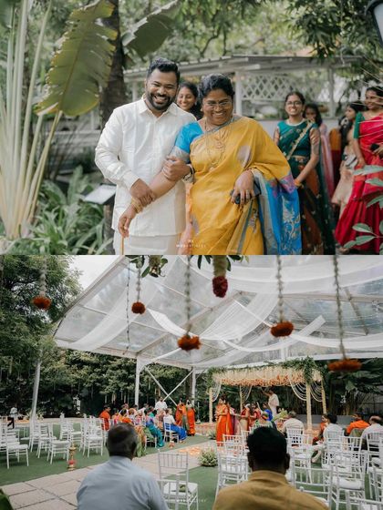 I have had the honor of hosting many beautiful South Indian weddings. The lush greenery and traditional decor elements, like floral arrangements and brass lamps, create an authentic and sacred atmosphere for the ceremony.
