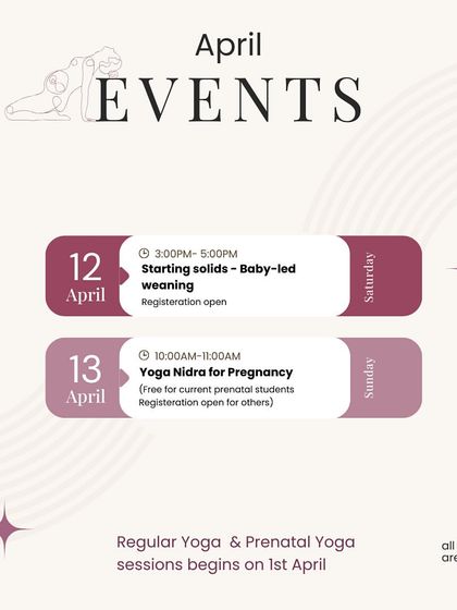 Our April events included a workshop on starting solids with baby-led weaning and another session of 'Womb Whispers' Yoga Nidra.