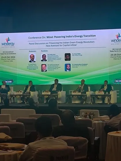 A view from the audience of the panel discussion on green energy finance at the Windergy India Conference. Our Senior Partner, Jeeva Rajagopal, was a key speaker, sharing his legal expertise.