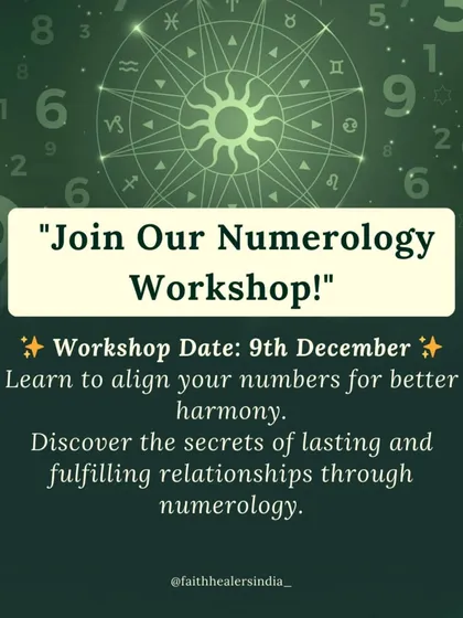 Join my numerology workshop to learn how to align your numbers for better harmony. This image provides the date and explains that you will discover the secrets of lasting and fulfilling relationships.