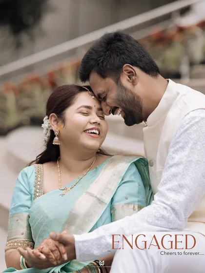 A beautiful close up portrait of the newly engaged couple. This shot is all about their happy smiles and the beginning of their forever.