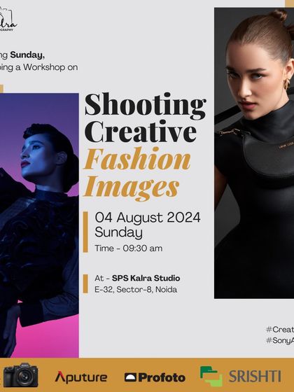 An announcement for a workshop on Shooting Creative Fashion Images. These sessions are mentored by experts and focus on helping you elevate your creative vision.