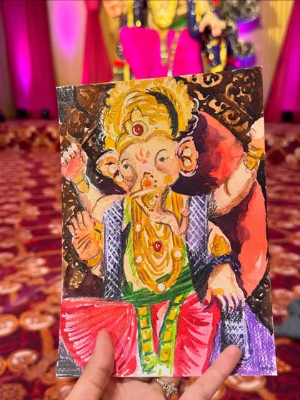 My watercolour and pencil colour sketch of the beautiful Ganpati idol at the Bal Vikas pandal in Borivali. I tried to capture the grandeur and intricate details of the decoration.