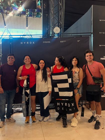 Another group of my amazing athletes and their supporters at Hyrox Delhi. The support system you have on race day is just as important as the training.