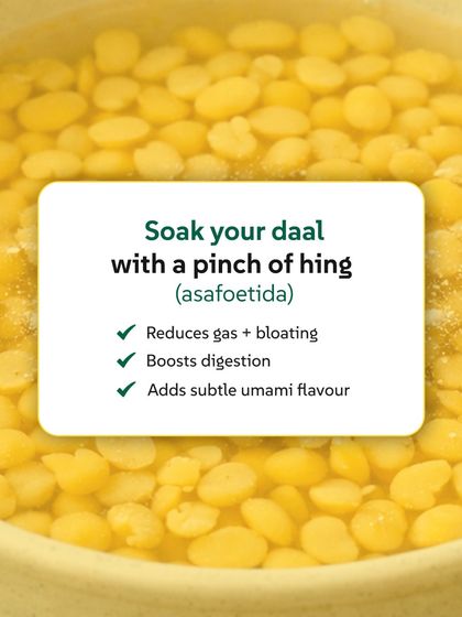 Here's why we use hing. It reduces gas and bloating, boosts digestion, and adds a subtle umami flavor to our dals.