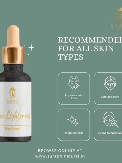 Our Skin Lightening Face Serum is recommended for all skin types. It works to improve skin tone, lighten scars, and even out your complexion for visibly brighter skin.