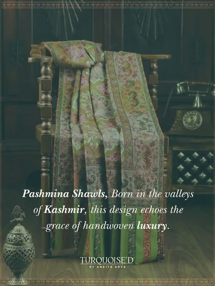 A classic Pashmina shawl, born in the valleys of Kashmir. Its design echoes the grace of handwoven luxury, a quality I strive to translate into every wallpaper I create for the Zaina Bagh collection.