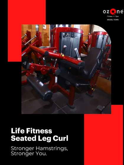 Our Life Fitness Seated Leg Curl machine. This isolates the hamstring muscles, which is crucial for building balanced leg strength, improving flexibility, and preventing injuries.