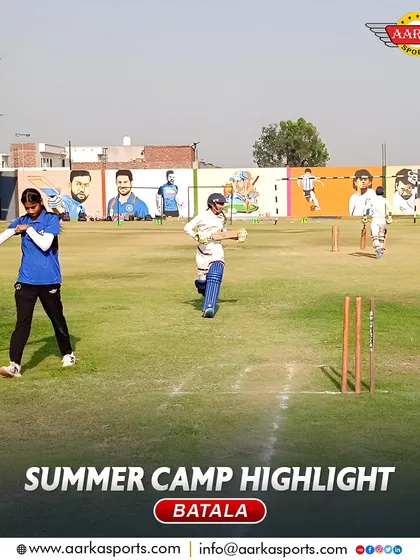 A moment of intense focus from our Summer Camp in Batala. We emphasize real match scenarios to build temperament and skill, with players competing for every run against a backdrop of cricketing legends.