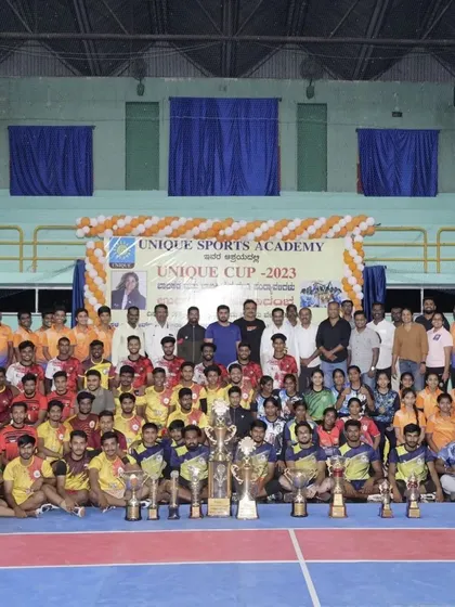 A group photo of all the participating teams, coaches, and guests at our Unique Cup 2023. A celebration of sportsmanship.