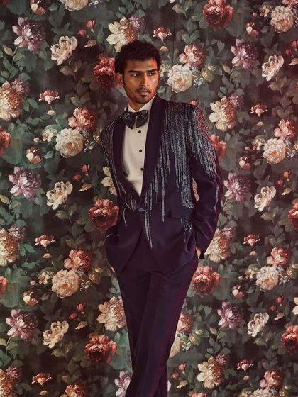 Bedazzle yourself with our modern kut-dana embellished tuxedo, a standout piece from our wedding collection.