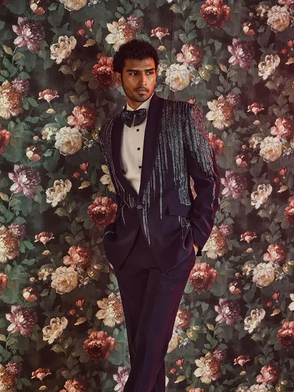 Bedazzle yourself with our modern kut-dana embellished tuxedo, a standout piece from our wedding collection.