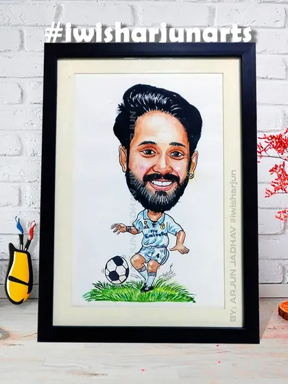 For the football fan in your life. This is a custom hand-drawn caricature, complete with their favorite team's jersey, framed and ready to be gifted for a birthday or special occasion. A great personalized sports gift.