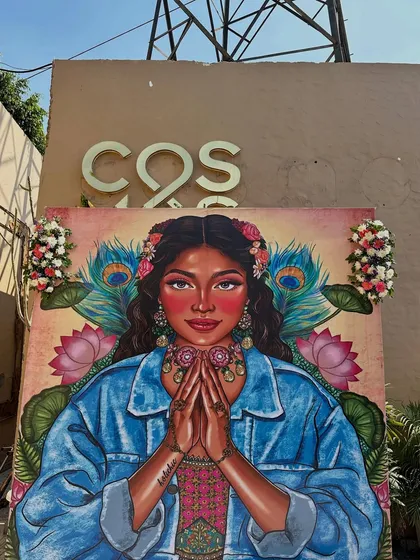 For a truly unique touch, we designed this custom hand-painted backdrop for a modern Haldi function. This artistic piece, featuring a contemporary desi girl illustration, served as a stunning and personal photo booth that everyone loved.
