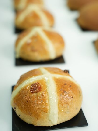 A classic hot cross bun, perfectly glazed and marked. This is one of the many international breads our students learn to make during the course.